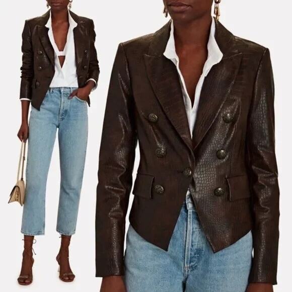 New NWT Veronica Beard Cooke Dickey Faux Croc Brown Jacket in Chicory - Picture 4 of 6